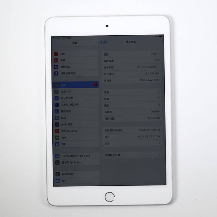 95新 ipad mini 5 银色 256g 国行 99%电池寿命79次充电